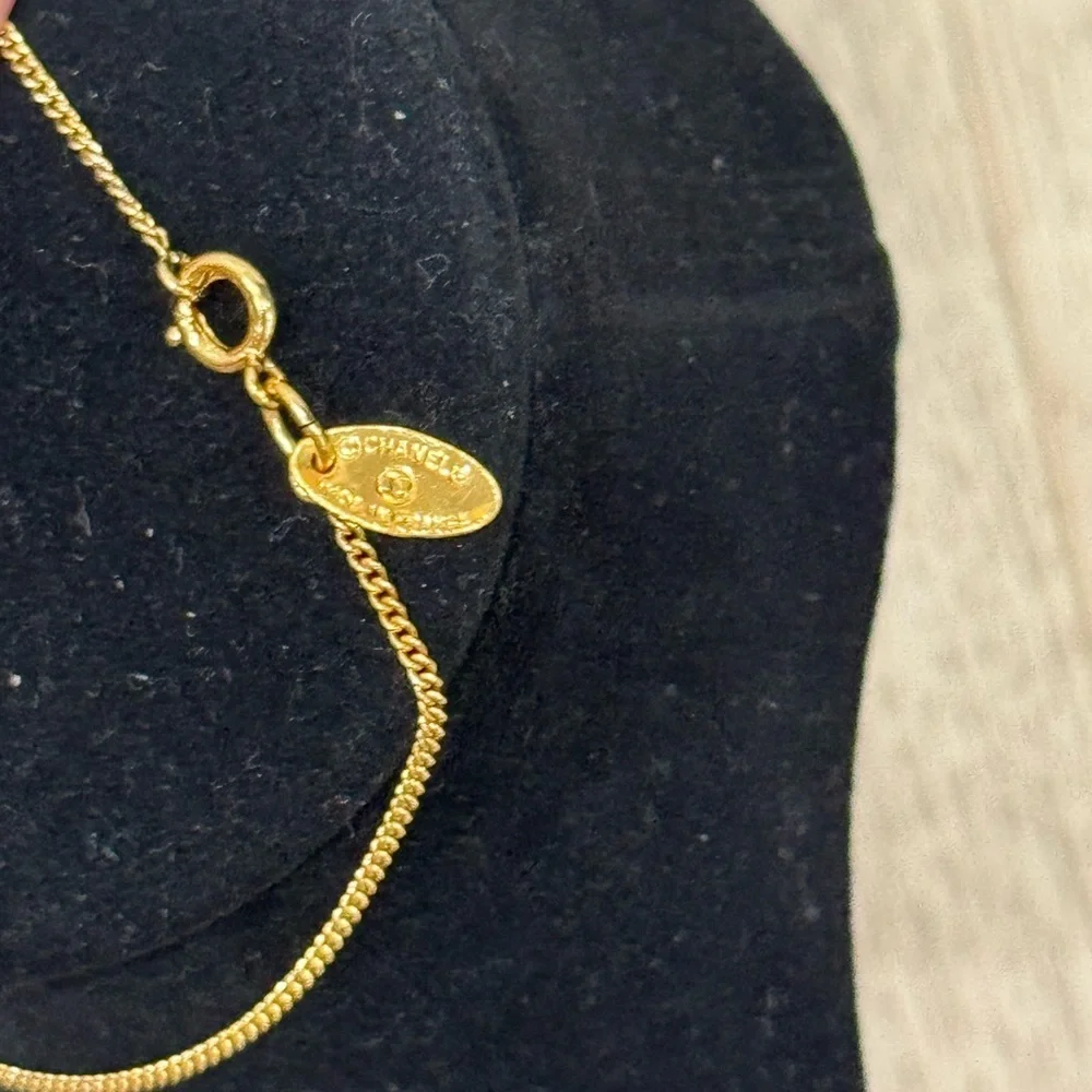 CHANEL Vintage Gold Metal Chain Necklace Roped Ball Drop Pendant Necklace Signed